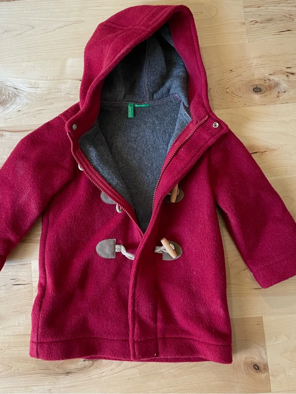 United Colors of Benetton Toddler Wool Duffle Coat Red 2Y